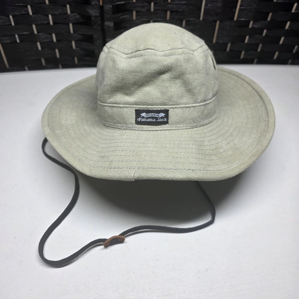 Panama Jack Safari Sun Hat Medium Khaki Canvas Wide Brim Made in USA Mens Womens
